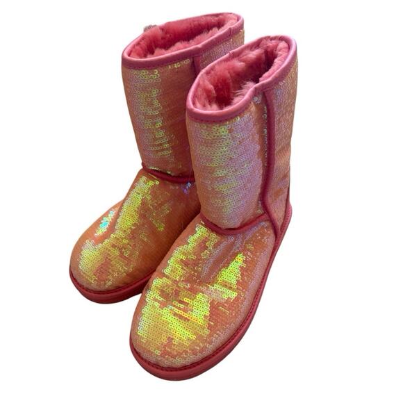 UGG Pink Sparkle Sequin Boots Size 9 - Picture 1 of 7